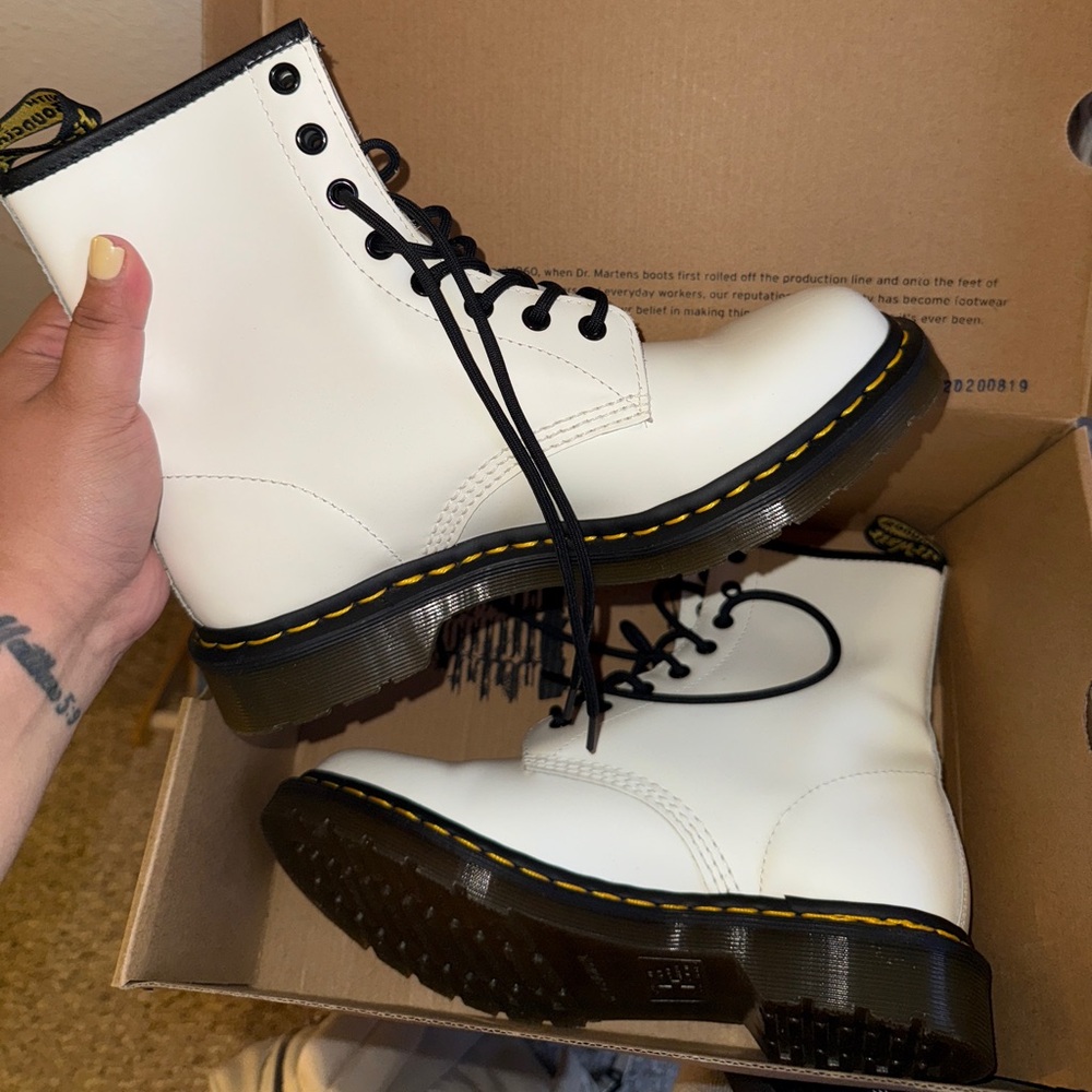 Dr. Martens White Leather Boots with Black Accents